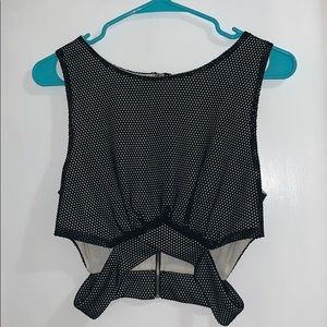 LUSH Cropped Black Mesh Criss Cross Top